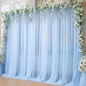 10x10ft Baby Blue Tulle Backdrop Curtain for Parites, Sheer Photo Backdrop Drapes for Wedding Baby Shower Boy Shower Birthday Party Photo Shoot Background Decorations