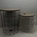 Elevon Nesting Table End Table Wire Basket Base with Wood Tops Side Table Set of 2, Gray (Grey)