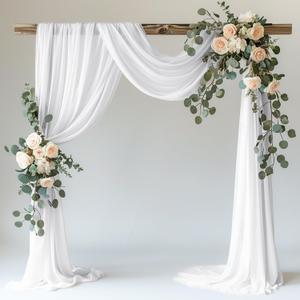 Wokceer White Wedding Arch Draping Fabric Backdrop 28.7" X 20FT Sheer Drapes Fabric for Wedding Arbor Ceremony Birthday Party (1 Panel)