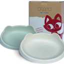 7 Ruby Road Anti Whisker Fatigue Cat Bowl, Set of 2 - Wide Food Bowls, Wet and Dry Shallow Food Dish, Small Cat Dishes for Indoor Cats, Cute Kitten Bowls Whisker Friendly & Relief, Non-Slip Plates (Mint Green and Cream)