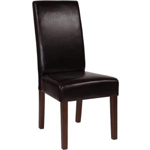 Flash Furniture Greenwich Series Brown LeatherSoft Upholstered Panel Back Mid-Century Parsons Dining Chair (Set of 1)