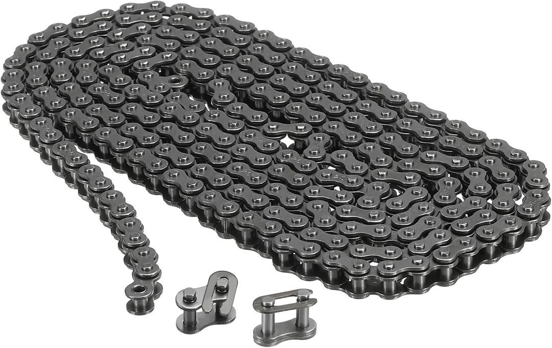 uxcell #25/04C-1 Roller Chain 5 Feet 1/4" Pitch Carbon Steel Roller Chains with 2 Free Master Connector Links for Mini Bikes, Motorcycles, 240 Links