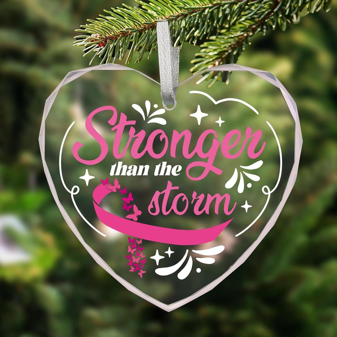 2 x Breast Cancer Gift for Women, Breast Cancer Christmas Ornaments Pink Heart Hanging, Encouragement Hope Gift for Cancer Patients and Survivors, Chemo Christmas Ornaments Gifts