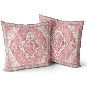 Snycler Pink Boho Throw Pillow Covers Set of 2 Monaco Rug Carpet Double Sided Pattern Cotton Soft Pillow Case Cushion Cover Pillowcase for Garden Couch Sofa Bed Decorative 16x16 inch