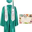 GraduationMall Preschool Graduation Cap Gown Stole Package with 2025 Tassel, Certificate (Medium, Emerald)