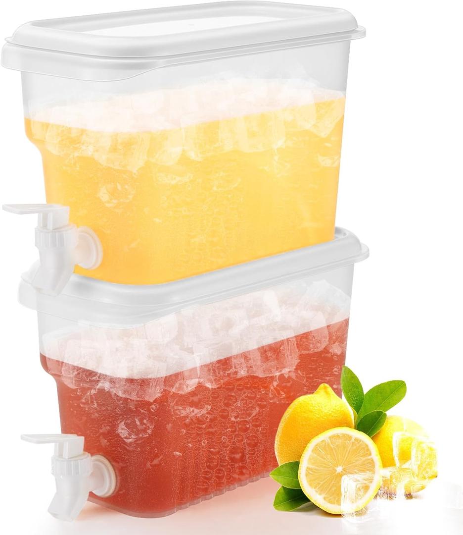 Hoolerry 2 Pcs 2 Gallon Beverage Drink Dispenser for Fridge, Plastic Liquid Drink Juice Container with Spigot Cold Lemonade Pitcher Iced Water Jug for Outdoor Indoor Parties