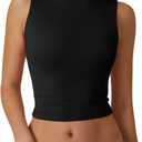 QINSEN Women's Sexy Open Back Sleeveless Crop Tank High Neck Slim Fit Cropped Tee Shirt Y2k Tops (Medium, Black)