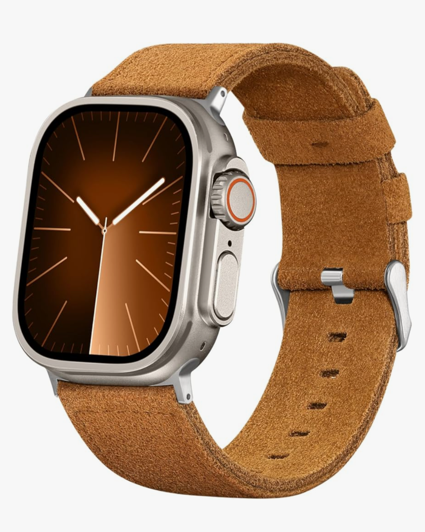 Bandsie Leather Band Compatible with Apple Watch Ultra 3/Ultra 2/Ultra Band 49mm 46mm 45mm 44mm 42mm for Men, Vintage Genuine Suede Leather Wristband Strap for iWatch Series 11 10 9 8 7 6 5 4 SE 3 2 1 Pack of 2