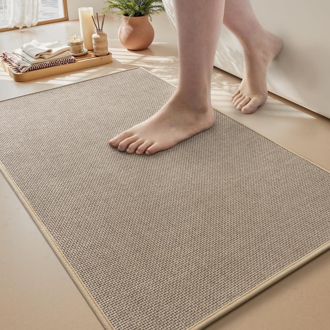 MontVoo Bath Mat Rug-Ultra Thin Non Slip Bath Mats for Bathroom Mat Quick Dry, Rubber Backing Washable Bathroom Rugs Fit Under Door, Absorbent Bath Rugs for Floor,20"x32",Beige