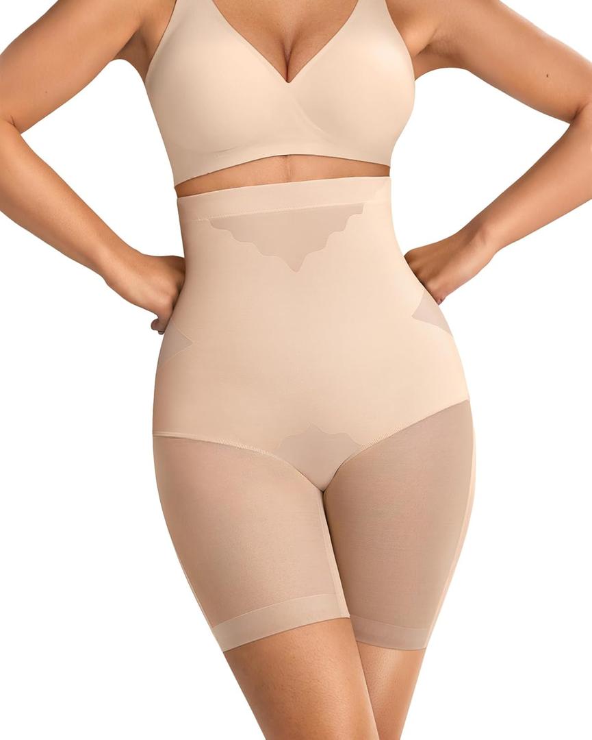OEAK Womens Tummy Control Shapewear SuperPower High Waisted Butt Lift girdles Body Shaper Thigh Slimmer Seamless Shapewear (Large, Nude)