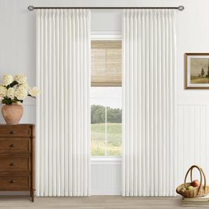 Natural Cream Semi Sheer Pinch Pleated Linen Curtains for Bedroom 86 Inch, 40"W x 86"L