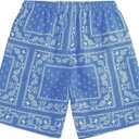 MECH-ENG Mens Paisley Shorts Workout Boxing Running Shorts Bandana Boho Lightweight Drawstring (Blue, XS)