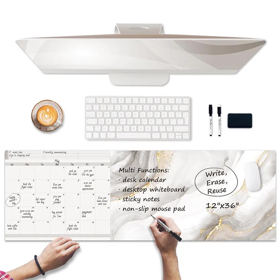 Multi-Functional Desk Calendar, Dry Erase Calendar for Desk - Erasable Desktop Writing Whiteboard and Memo Pad - Non-Slip Desk Protector for Home&Office