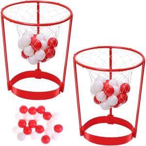 2 Pack Head Hoop Basketball Party Game for Kids and Adults, Adjustable Basket Net Headband with 20 Balls for Carnival Party Birthday Party Family Indoor Outdoor Game (Red)