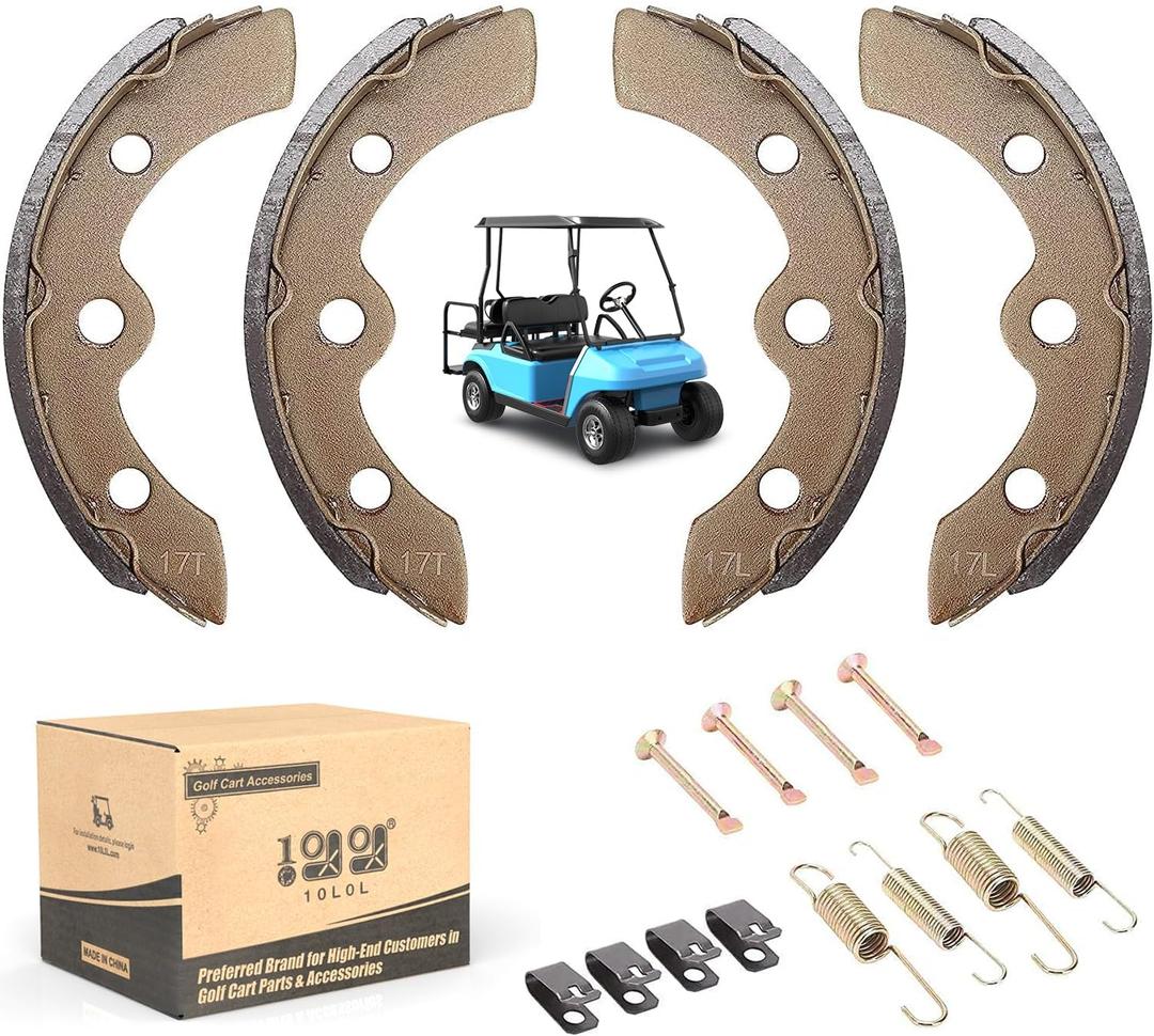 10L0L Golf Cart Brake Shoes/Pads Brake Spring Kit for Club Car DS & Precedent 1995 Up, Tempo 2018 Up, EZGO TXT Medalist 1986.5-1995, Yamaha G1 G2 G8 G9, OEM 101823201, 101816301 (2 Short & 2 Long)