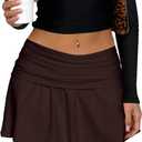 Hafailia Mini Skirt for Women - Casual Y2K Fold Over Low Waist Pleated Skorts Ruffle Skirts with Shorts Underneath Brown L