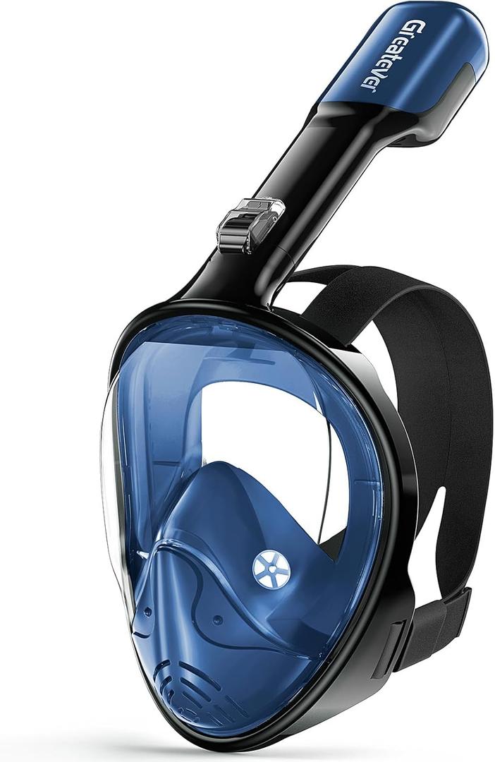 Greatever Full Face Snorkel Mask, Snorkeling Gear for Adults with Latest Dry Top Breathing System and Detachable Camera Mount, Foldable Snorkel Mask Adult, Snorkels Anti-Fog & Anti-Leak (Cerulean Blue)