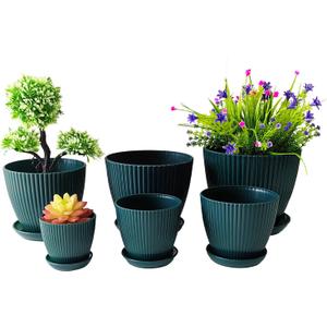 RooTrimmer 7.5/6.5/5.5/4.9/4.2/3.5 Inch Plant Pots with Saucers & Drain Holes - Indoor/Outdoor Flower Pots for Succulents, Herbs, Cactus - Modern Lightweight Durable Planter Set, Dark Green