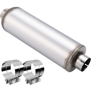 4 Inch Exhaust Muffler with Clamp, 4" Inlet/Outlet 30" Overall Length Resonator, Stainless Steel Straight Through Design Performance Muffler with Clamp, 1 PC