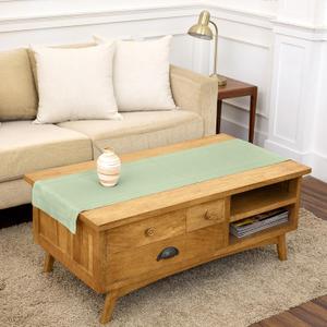 Solino Home Linen Light Green Hemstitch Table Runner 48 Inches - 100% Pure Linen Small Table Runner 14 x 48 Inch for Dresser and Coffee Tables, Spring, Summer - Classic Hemstitch