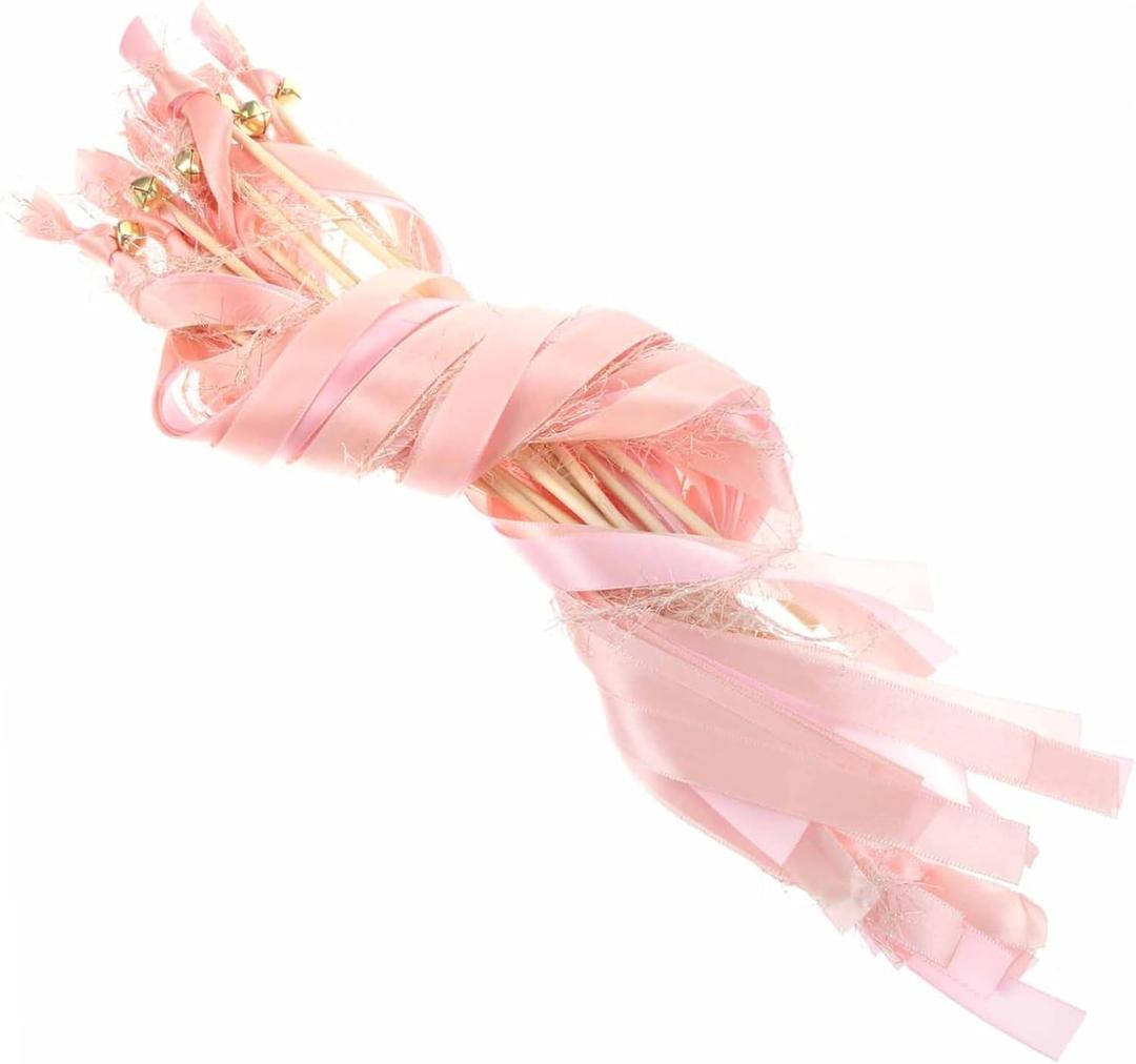 10pcs Wedding Fairy Wands Bells Fabric Wood Elegant Decor for Parties Performances (60X1.5CM, As Shown1)