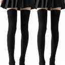 Women's Thigh High Socks - Over The Knee, Cable Knit Warm Boot Socks, Stretchy Cotton Blend Long Sock for Women (7, Black Black)