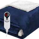 Electric Heated Blanket Throw Size 50"x60", Soft Flannel with Overheat Protection, 9 Adjustable Heat Settings & 10-Hour Auto-Off Timer, Fast Heating for Winter Comfort, for Office & Chair, Navy Blue