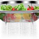 Over the Sink Colander - Strainers and Colanders - Stainless Steel Strainer - Expandable Sink Colander with Rubber Grip for Strain, Drain, Rinse Fruits, Vegetables, Home Kitchen Essentials (Light Black)