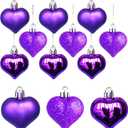 12Pcs Heart Ornaments Multi Finish Heart Baubles Hanging Ornaments for Valentines Day Decor Mother's Day Christmas Tree Wedding Anniversary Party Decoration(Purple)