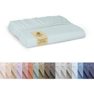 Linen Home 100% Cotton Percale Weave Fitted Sheet, Full Size, Blue Duck Egg, 1 Deep Pocket Fitted Sheet, Fits Mattress Upto 16" Crisp and Cool Strong Bed Linen, 54"X75"+15"