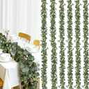 6Pcs Eucalyptus Garland, 6FT Green Garland with Flowers, Artificial Faux Greenery Vines for Wedding Party Table Centerpieces Runner Room Home Mantle Decor