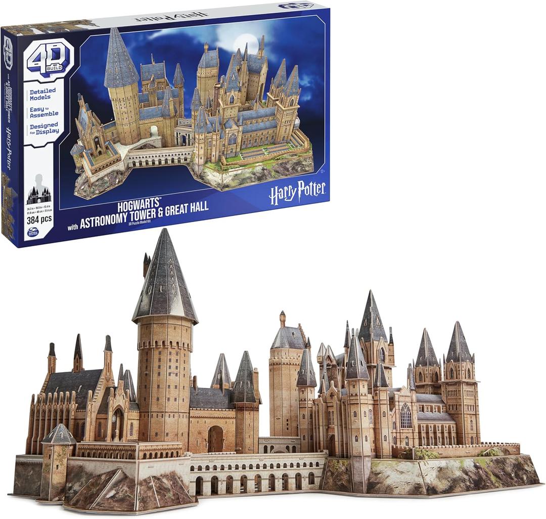 4D Build, Harry Potter Deluxe Hogwarts Castle 3D Model Kit with Tower & Great Hall, Harry Potter Collectibles & Desk Decor, Building Toys, 384 Pieces, 3D Puzzles, Gift Ideas for Ages 12 & Up