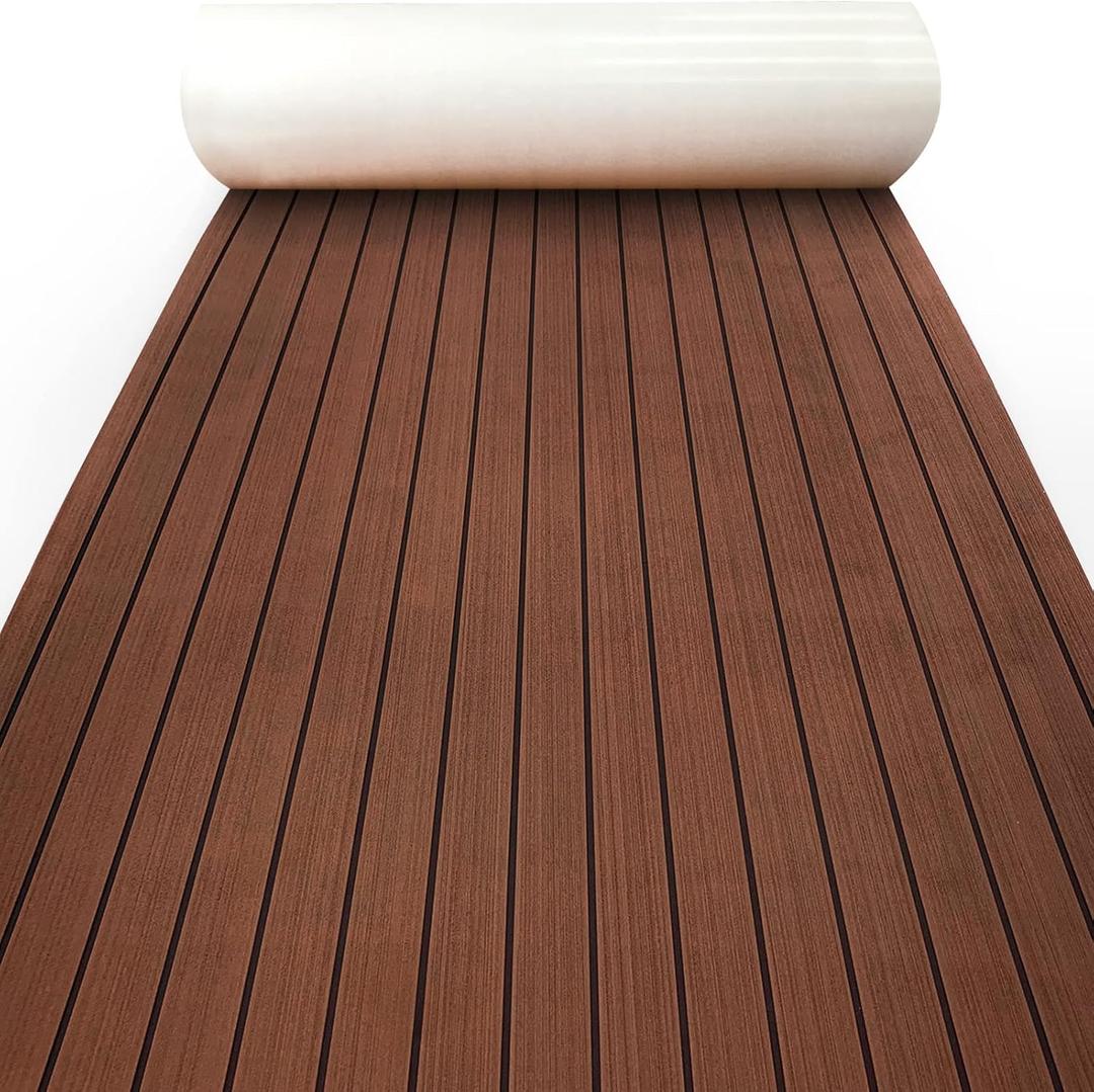 KXKZREN Boat Flooring EVA Foam Decking Sheet Faux Teak Marine Mat Non-Slip Boat Carpet Self-Adhesive Flooring for Jon Boats Motorboat RV Yacht Kayak Swim Platform