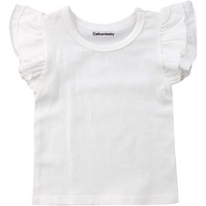 Infant Toddler Baby Girl Top Basic Plain Ruffle T-Shirt Blouse Casual Clothes, White