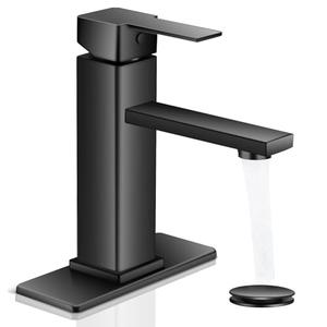 Black Bathroom Faucet YXOCVIR Single Hole with Pop-Up Bathroom Drain Single Handle Bathroom Faucet Suitable for Vanity Sinks, RV, Farmhouses, Suitable for 1 or 3-Hole Installation