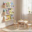 Natural Wood Nursery Floating Shelves Set of 3 Wall Mounted Kids Bookshelf & Toy Organizer 16 Inch Rustic Pine Hanging Display Book Shelves for Bedroom, Playroom, and Baby Decor