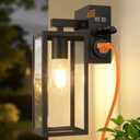 Outdoor Wall Light with GFCI Outlet, Dusk to Dawn Porch Light with Clear Glass and E26 Socket, Waterproof Anti-Rust Aluminum Exterior Lighting, Black Outside Lights for Patio, Front Door, Garage