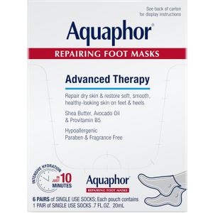 Aquaphor Repairing Foot Masks, Moisturizing Socks for Dry Feet, Hydrating Foot Care Treatment with Avocado Oil and Shea Butter, Pack of 5