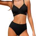 Girls Swimsuit Bikini Set, Criss Cross Bathing Suits for Girl Two Piece Solid Color Girls' Swimwear (11-12 Years, Black)
