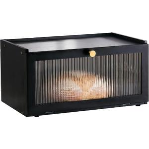 ETMI Black Bread Box for Kitchen Countertop - Modern Bamboo Bread Box with Window Bread Storage Container
