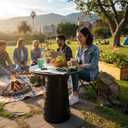 Upgraded Collapsible Stool with Table Top, Portable Telescopic Seat, Folding Stool for Camping Gardening Fishing Hiking BBQ, Tabletop Diameter 19.7 inches