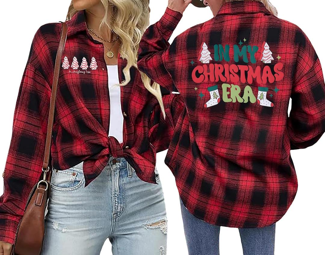 Womens Flannel Shacket Jackets Button Down Plaid Shirts Fashion Business Blouses Casual Fall Outfits Flannel Work Tops (Medium)