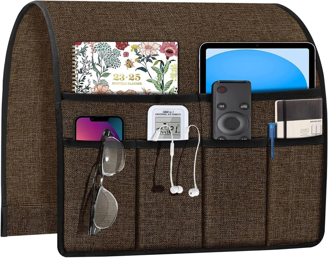Joywell Armchair Caddy for Couch Remote Control Holder Recliner Armrest Organizer Non Slip Sofa Arm Chair Caddie with 6 Pocket Storage for Magazine, Tablet, Phone, iPad, Chocolate (19'' x 35'')
