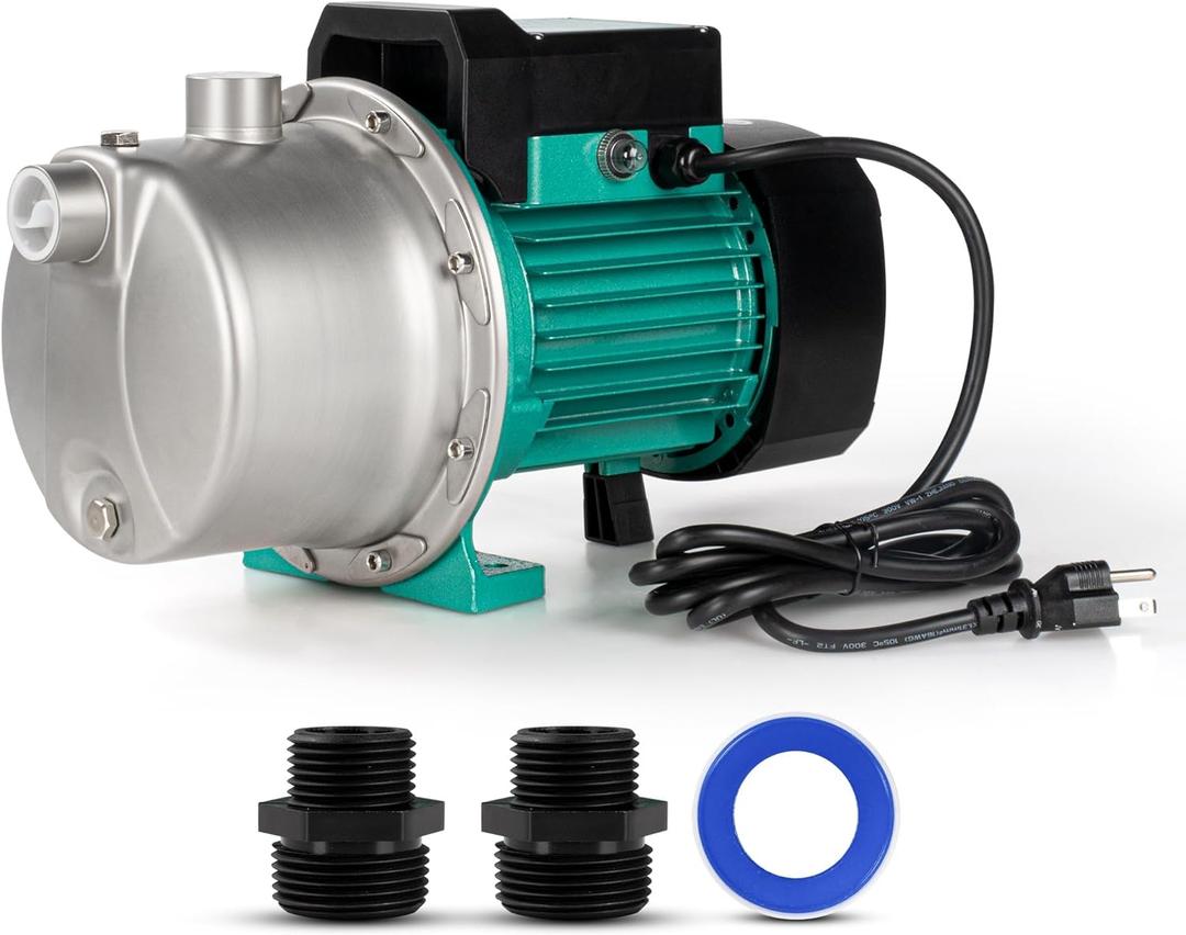PUMPMAN 1.5HP Shallow Jet Well Pump Portable Garden Pump, 1100GPH 110V Well Depth Up to 26ft Stainless Steel, Water Transfer Draining Irrigation Lawn Water Sprinkler Booster