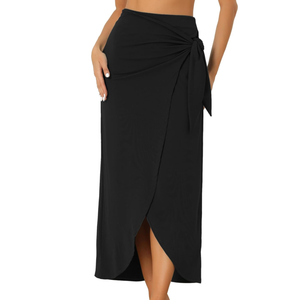 Allegra K Skirts for Women's Split Thigh Front High Waist Long Skirt Casual Boho Wrap Draped Bodycon Midi Skirt L