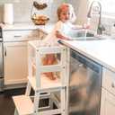 Kitchen Step Stool for Toddlers with Non-Slip Mat, WOOD CITY Wooden Kids Montessori Learning Stool Tower, Toddler Standing Tower Helper for Kitchen Counter and Bathroom Sink(White)