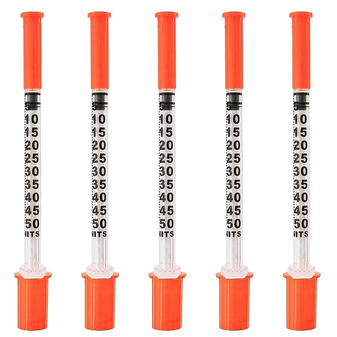 U-100 0.5cc/mL Syringes with 31G 5/16 inch (8mm) Needles Scientific Lab, Individual Package Pack of 100