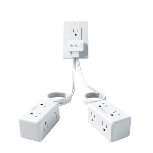 12-Outlet Split Extension Cord, 10FT Flat Plug Power Strip (5FT on Each Side), Ultra-Thin Flat Extension Cord for Home Office Dorm Desk, ETL Listed