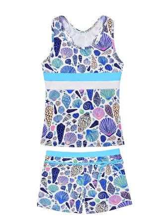 JerrisApparel Little Girls Summer Two Piece Boyshort Tankini Kids Swimsuit, 6-7Y