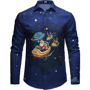 JOGAL Mens Christmas Turkey Thanksgiving Long Sleeve Santa Claus Button Down Shirt for New Year Party (M)